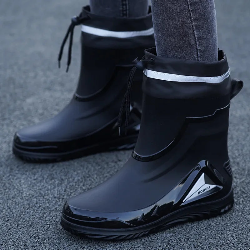 Waterproof Men’s Rain Boots – Non-Slip, Fleece-Lined Work Shoes for Outdoor & Kitchen Use