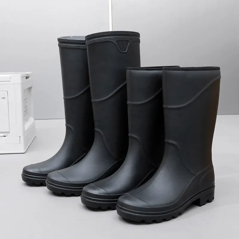 Men’s Waterproof Rubber Work Boots – Mid-Calf PVC Rain Shoes with Safety Design