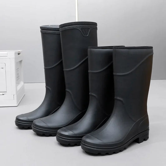 Men’s Waterproof Rubber Work Boots – Mid-Calf PVC Rain Shoes with Safety Design