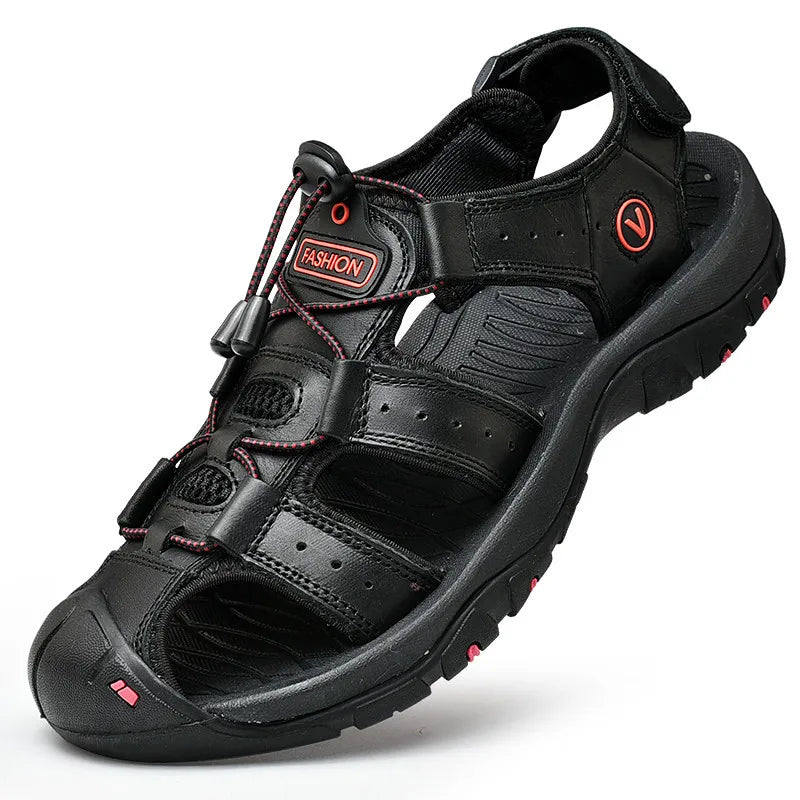 Men’s Summer Genuine Leather Sandals – Casual Outdoor Roman Beach Shoes, Plus Size 38–48