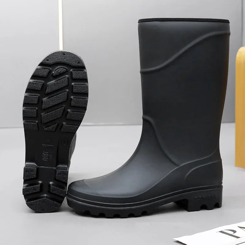 Men’s Waterproof Rubber Work Boots – Mid-Calf PVC Rain Shoes with Safety Design