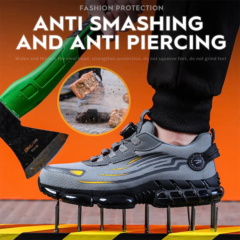 Men’s Rotating Button Safety Shoes – Anti-Smash, Anti-Puncture Work Sneakers with Protective Toe
