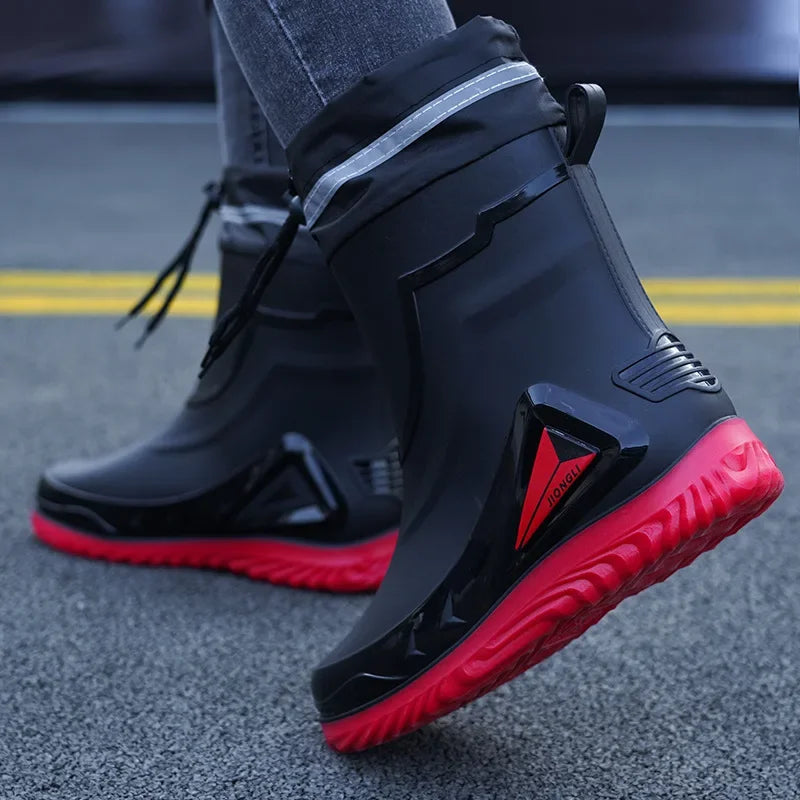 Waterproof Men’s Rain Boots – Non-Slip, Fleece-Lined Work Shoes for Outdoor & Kitchen Use