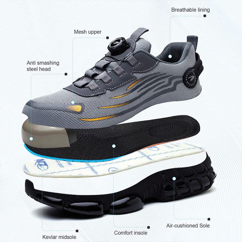 Men’s Rotating Button Safety Shoes – Anti-Smash, Anti-Puncture Work Sneakers with Protective Toe
