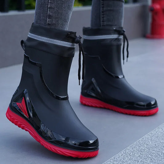 Waterproof Men’s Rain Boots – Non-Slip, Fleece-Lined Work Shoes for Outdoor & Kitchen Use