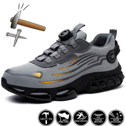 Men’s Rotating Button Safety Shoes – Anti-Smash, Anti-Puncture Work Sneakers with Protective Toe